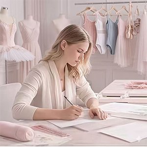 professional dancewear designer creating ballet costume patterns